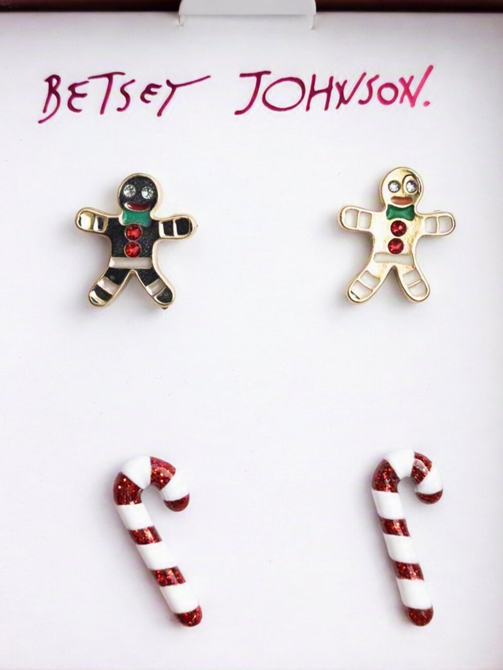 Betsey Johnson Holiday Earring Set – Gingerbread & Candy Cane Studs